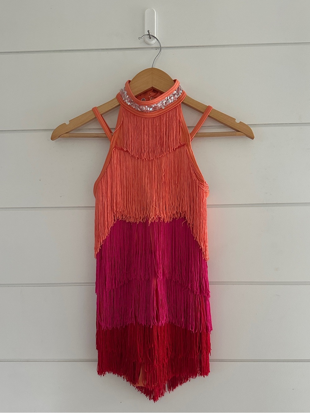 Fringe Dance/Skating Costume - Halter Dress - Peach/Pink Size LC